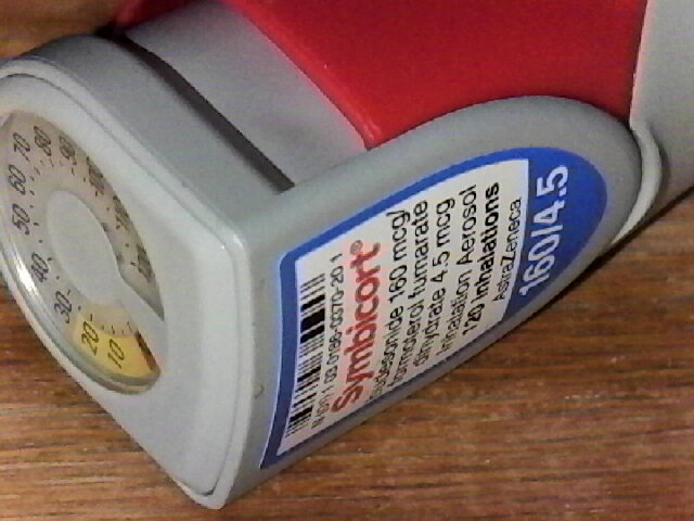 Photo of part of a Symbicort inhaler, showing the dose counter